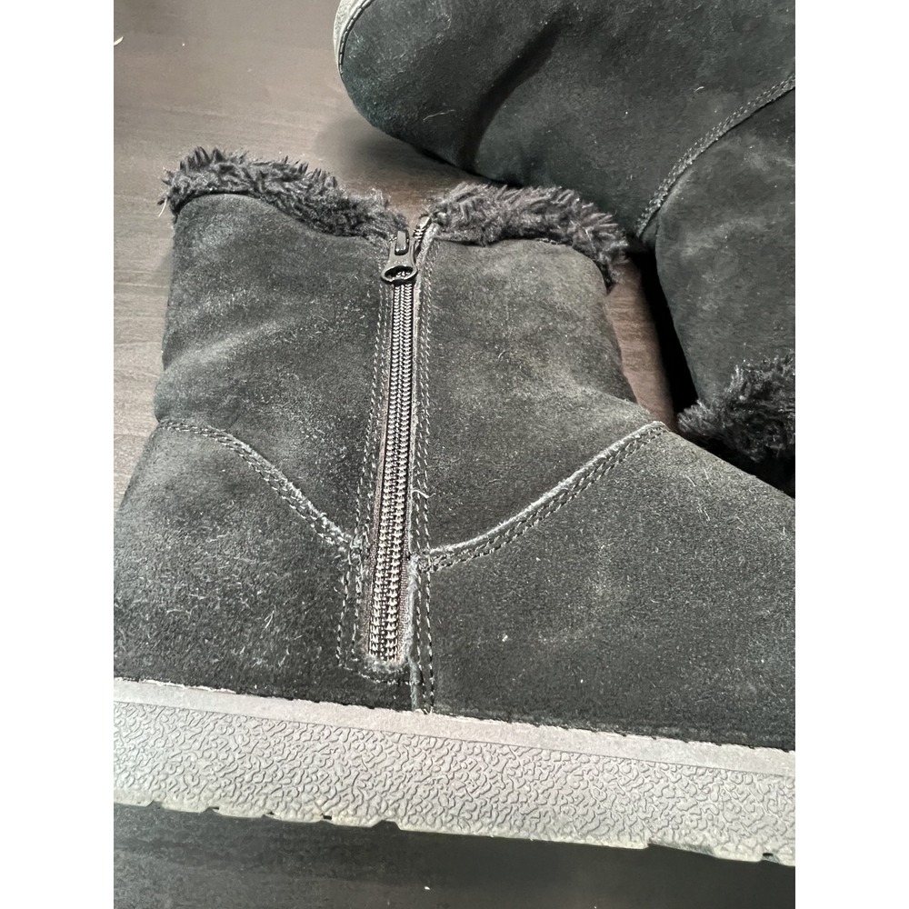 Target Women's Black Suede Faux Fur Lined Winter Ankle Boots Size 10 Zip Up - Picture 2 of 6